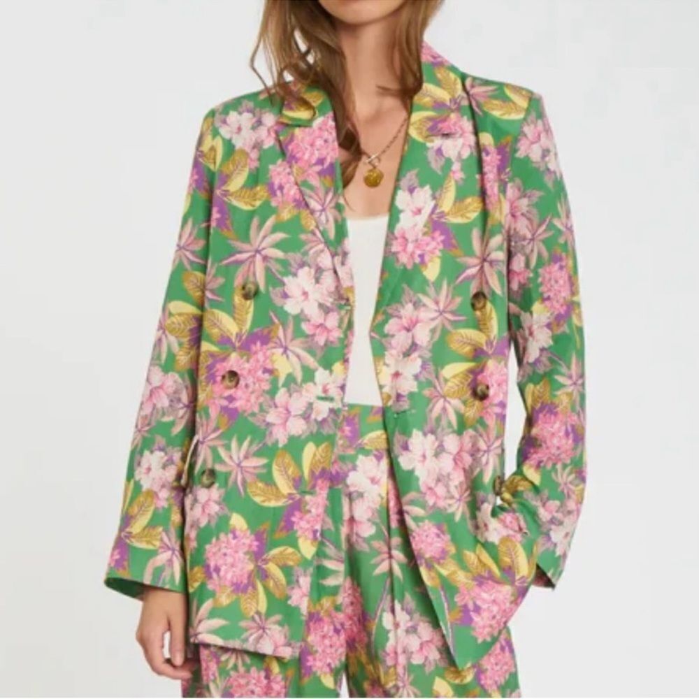 DRA Floral Print Green/Pink Blazer (Size XS)